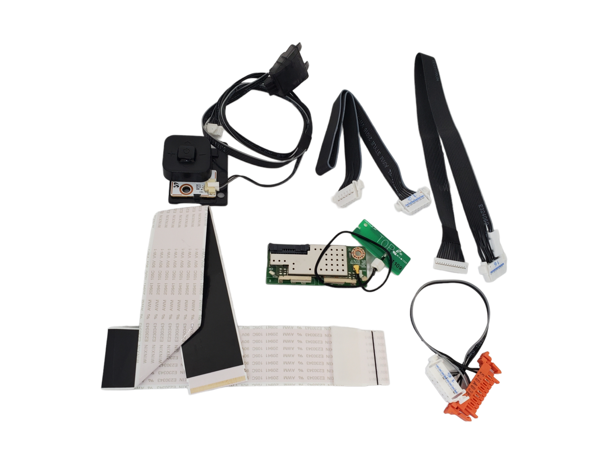 kit de flexores, modulo wifi, sensor infrarrojo, modulo de encendido y cables de corriente